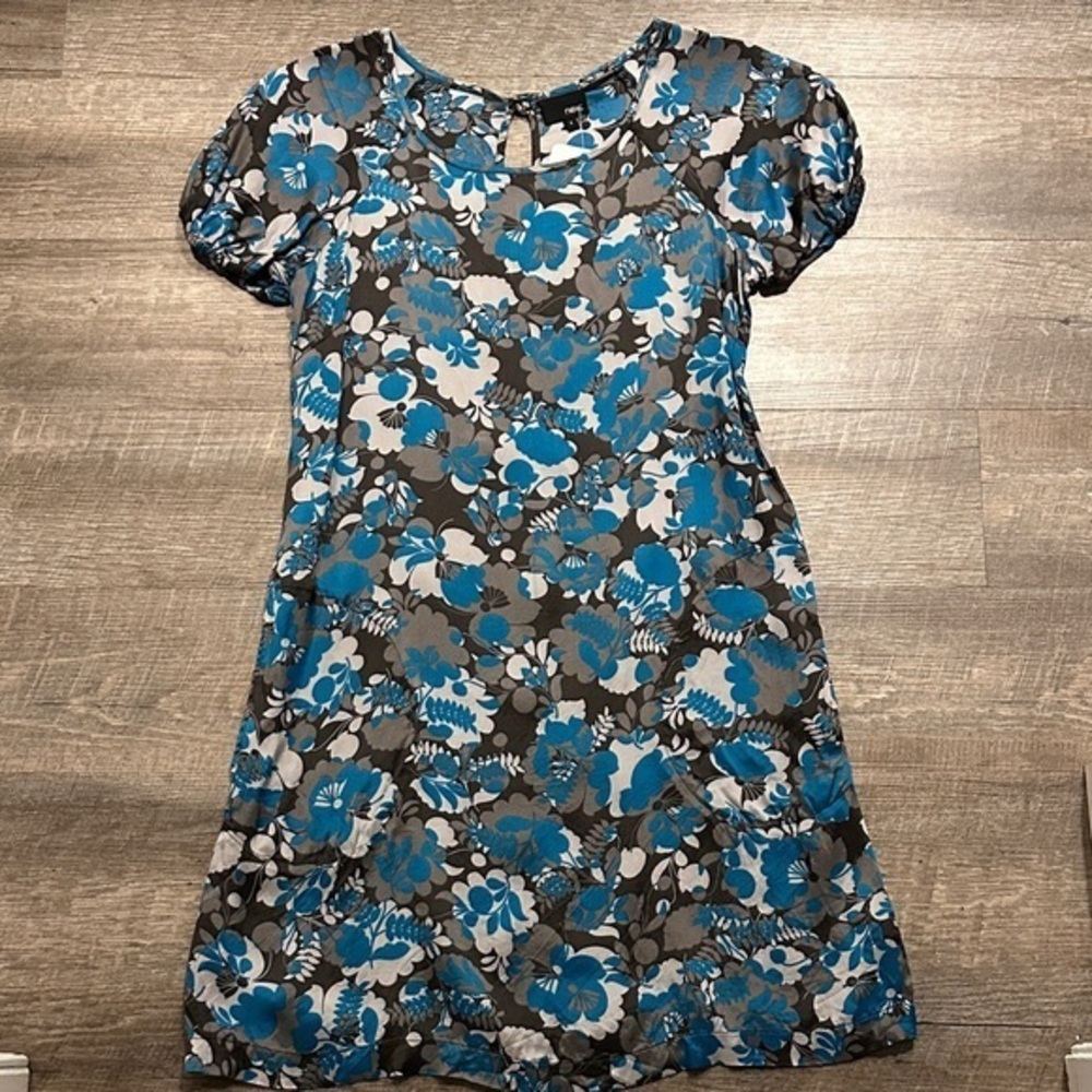 Next Floral Blue and Gray A/line mini Dress with pockets Size Small